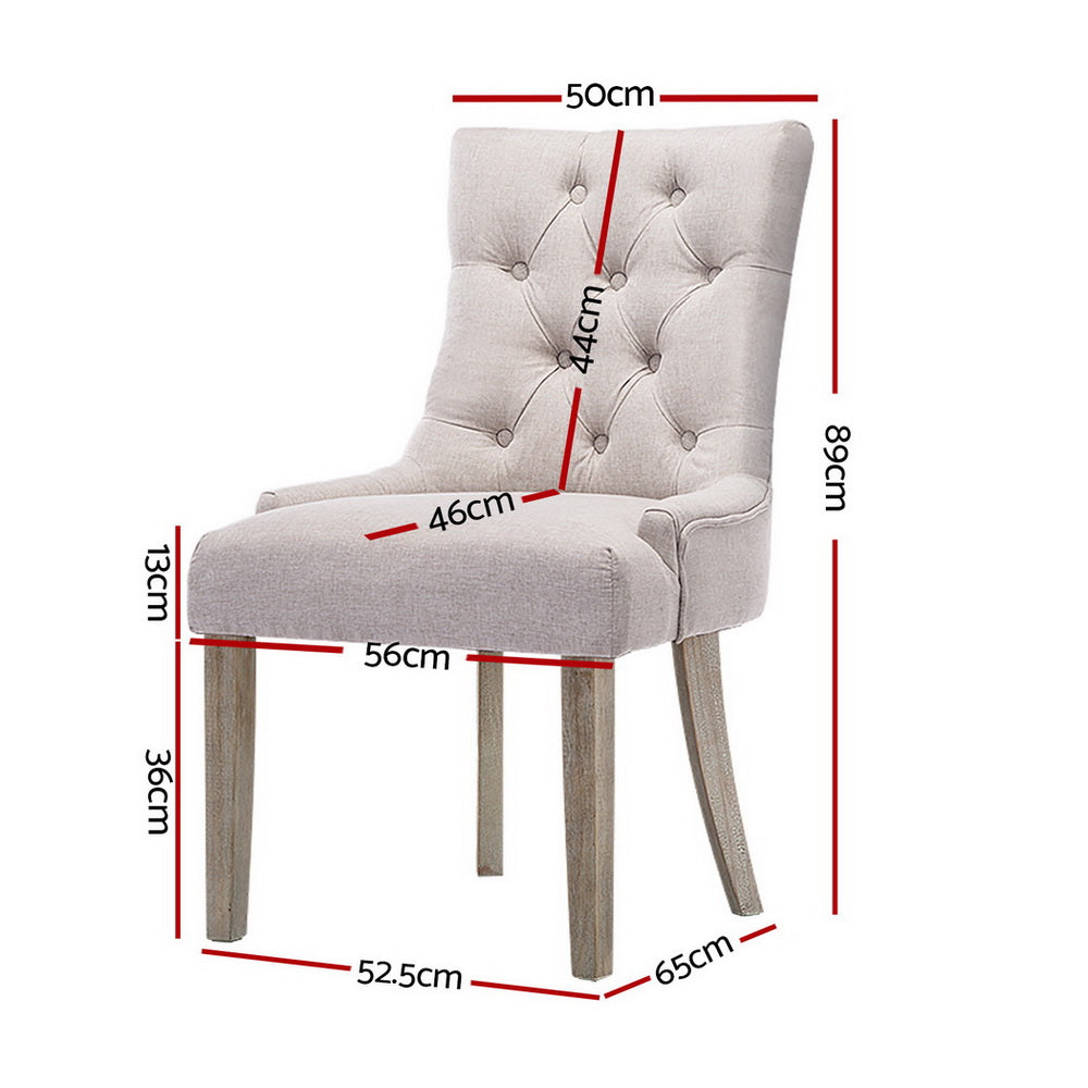 Cayes French Provincial Linen Dining Chairs – Beige – Set of 4