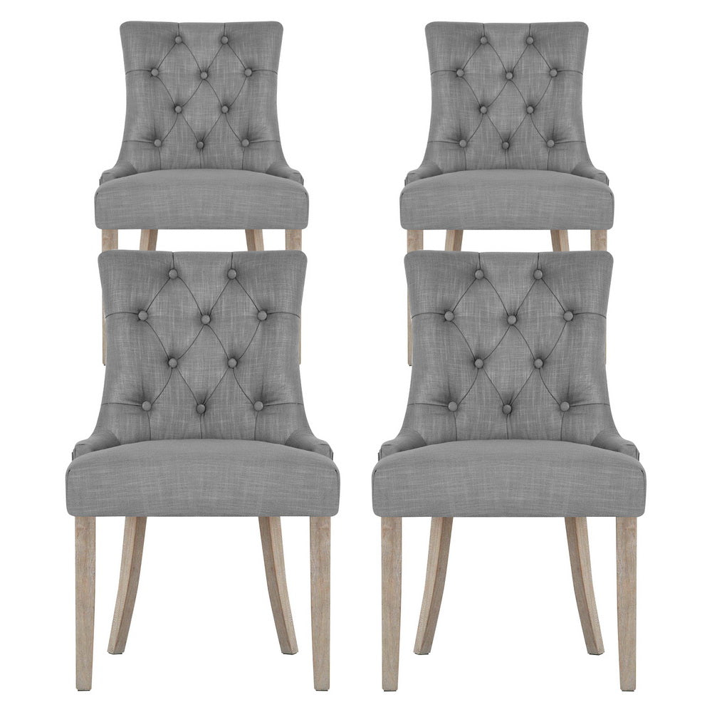Cayes Linen French Provincial Dining Chairs – Grey – Set of 4