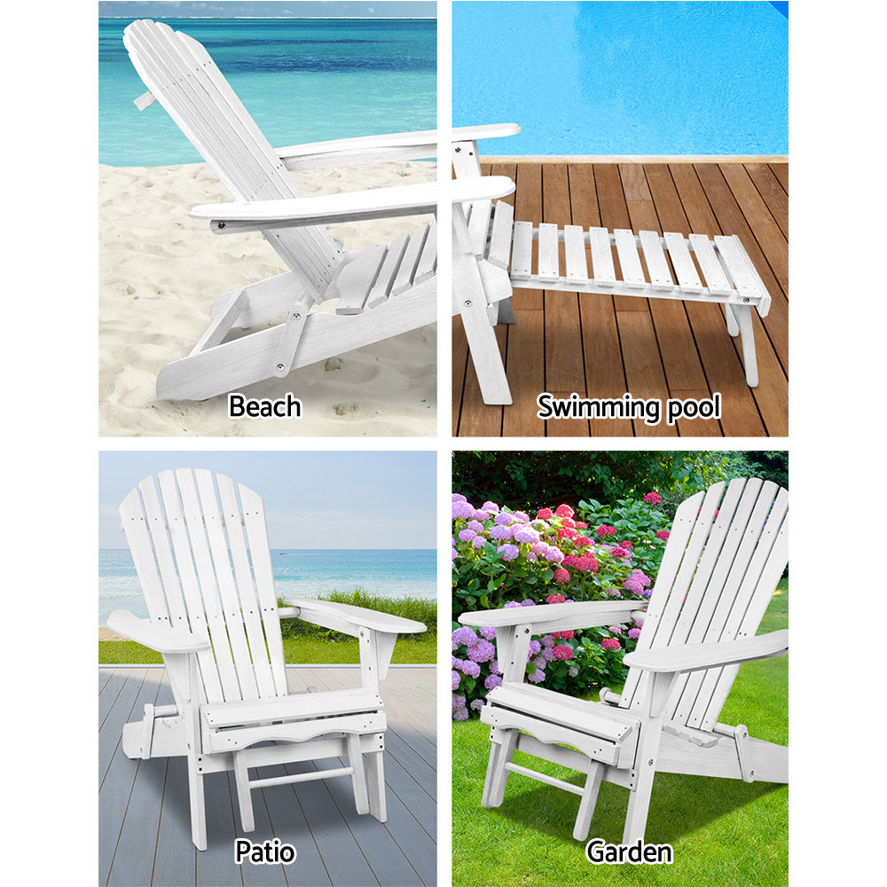 Linden Adirondack Chairs with Ottoman – White – Set of 2