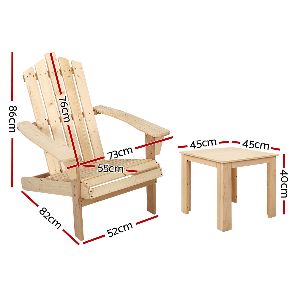 Arlo Adirondack Chair Set with Side Table – Brown / Wood – Set of 3