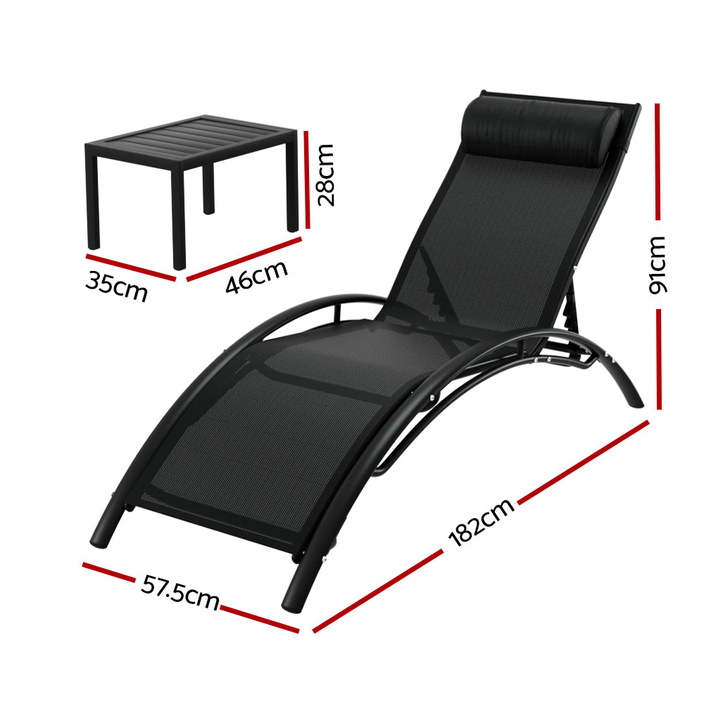 Linden 3-Piece Sun Lounge Set – Black – Steel Frame