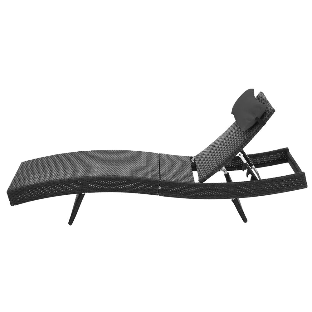 Wicker Sun Lounger with Adjustable Backrest – Black