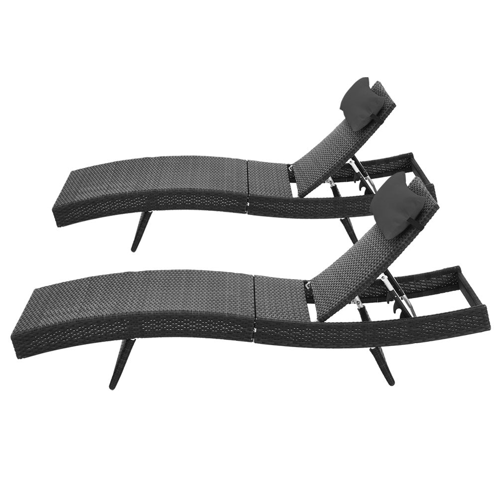 Atlas Wicker Sun Lounger Set – Black – Set of 2