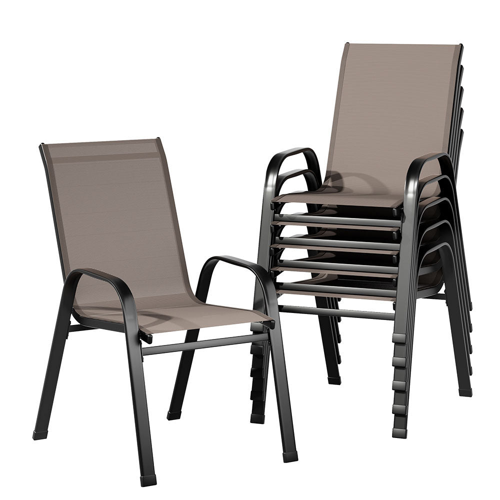 Arlo Outdoor Stackable Chairs – Brown – Set of 6