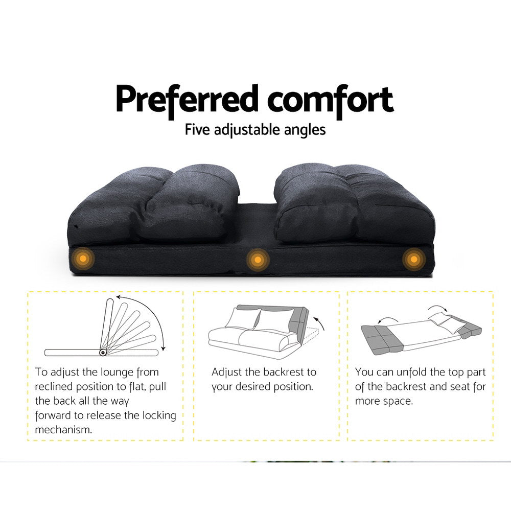 Fiesta Floor Lounge Sofa Bed – Charcoal – 2 Seater