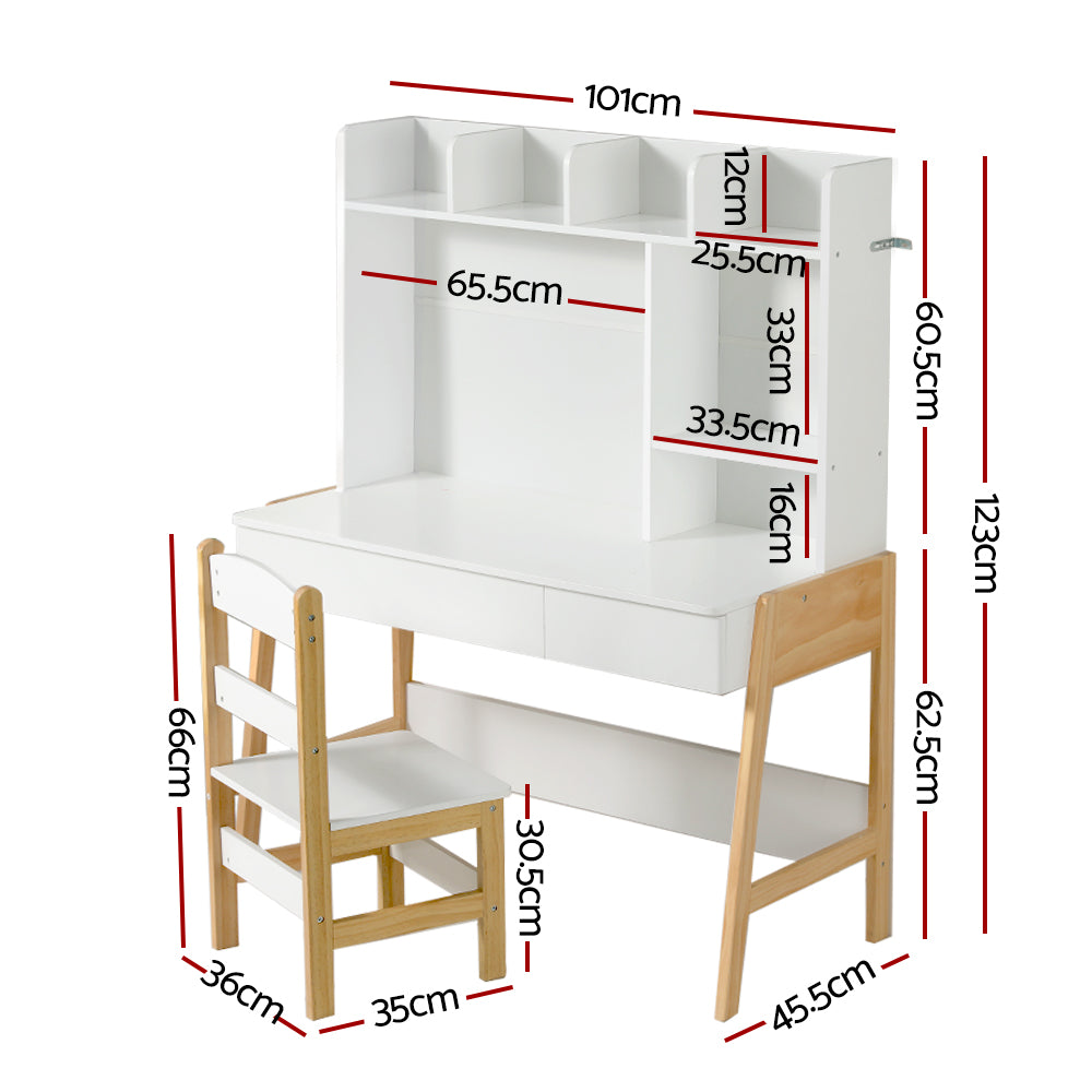 Linden Kids Study Desk and Chair Set – White & Natural – Set of 2