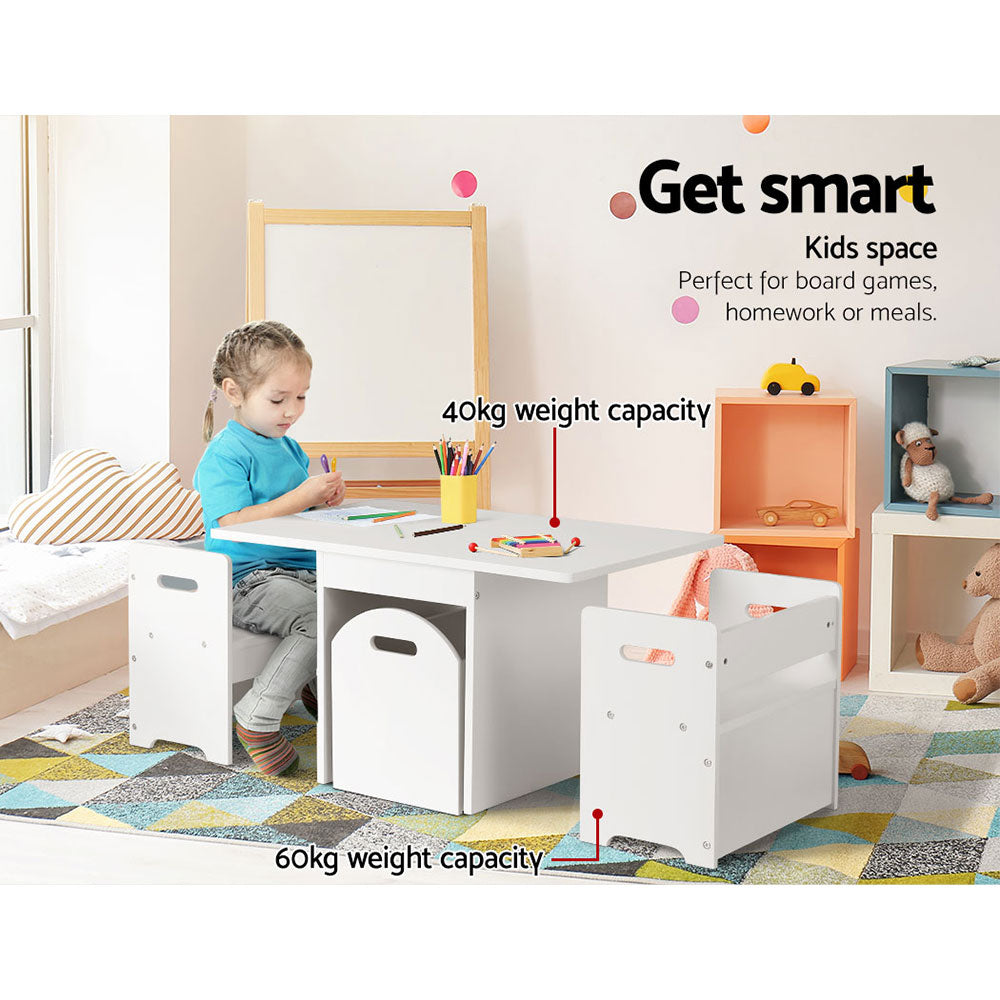 Camden Modular Kids Table and Chairs Set – White – Set of 3