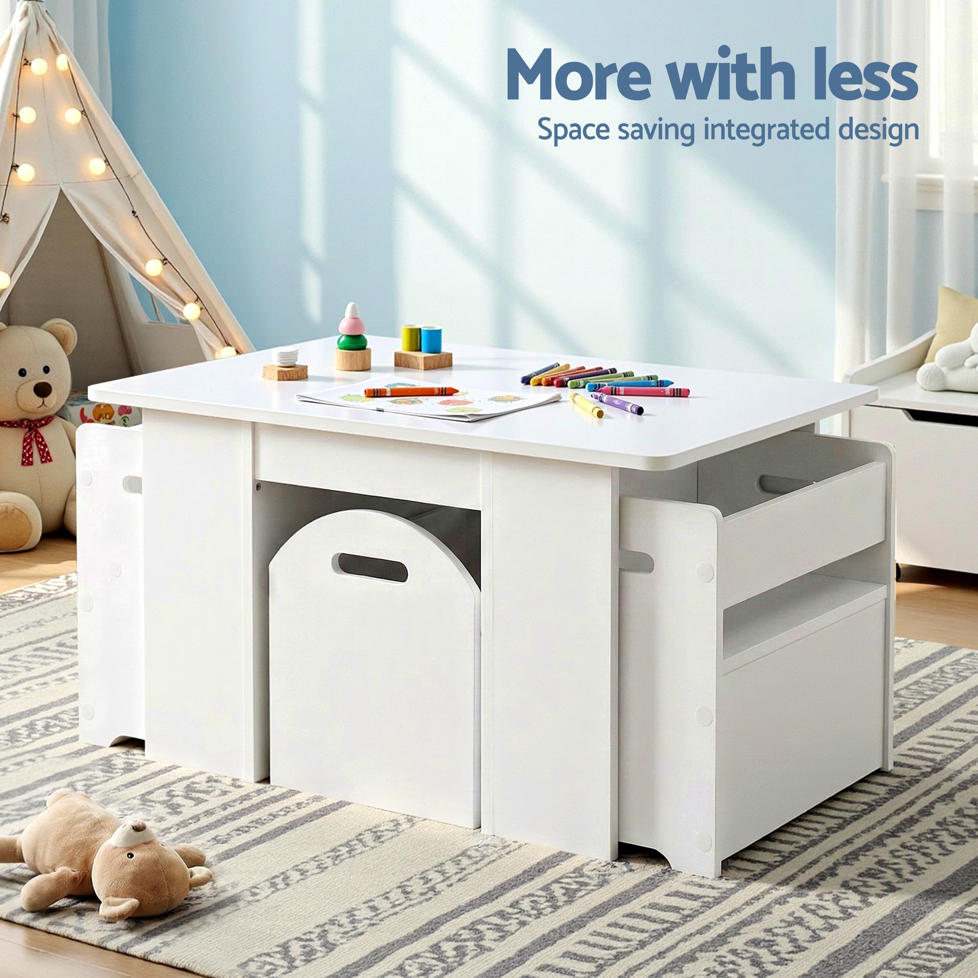 Atlas Kids Table and Chairs Set – White – 3 Piece