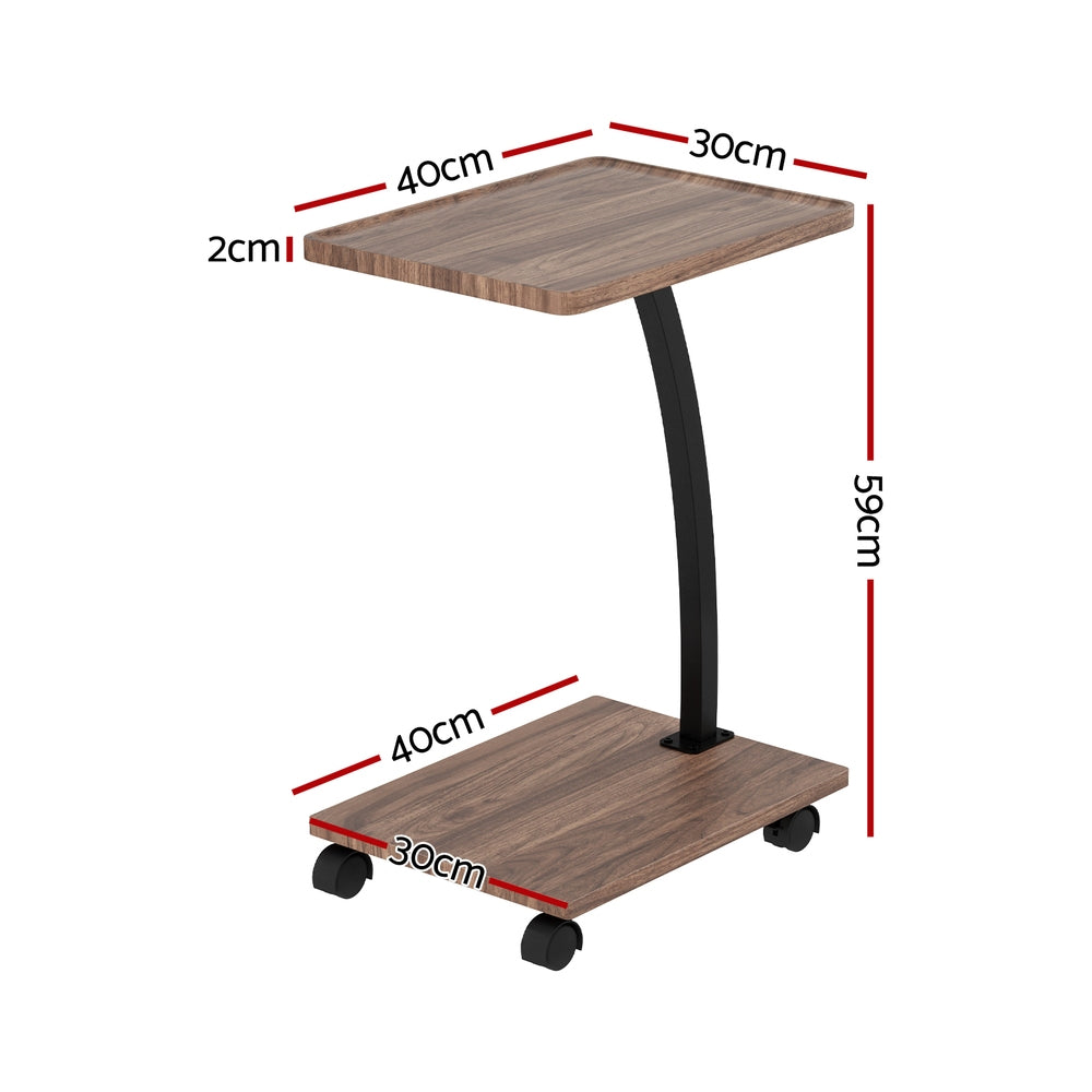 Mobile C-Shaped Coffee Table – Brown / Wood – 30 cm