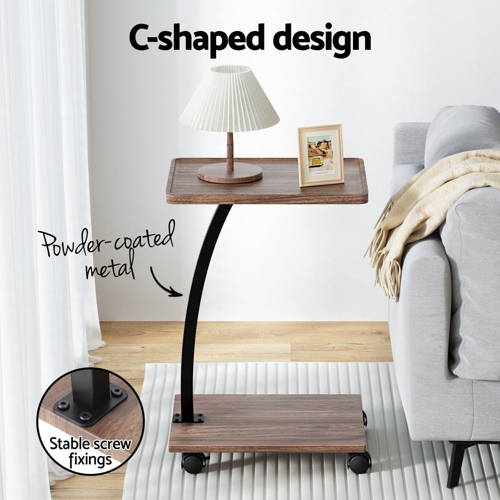 Mobile C-Shaped Coffee Table – Brown / Wood – 30 cm