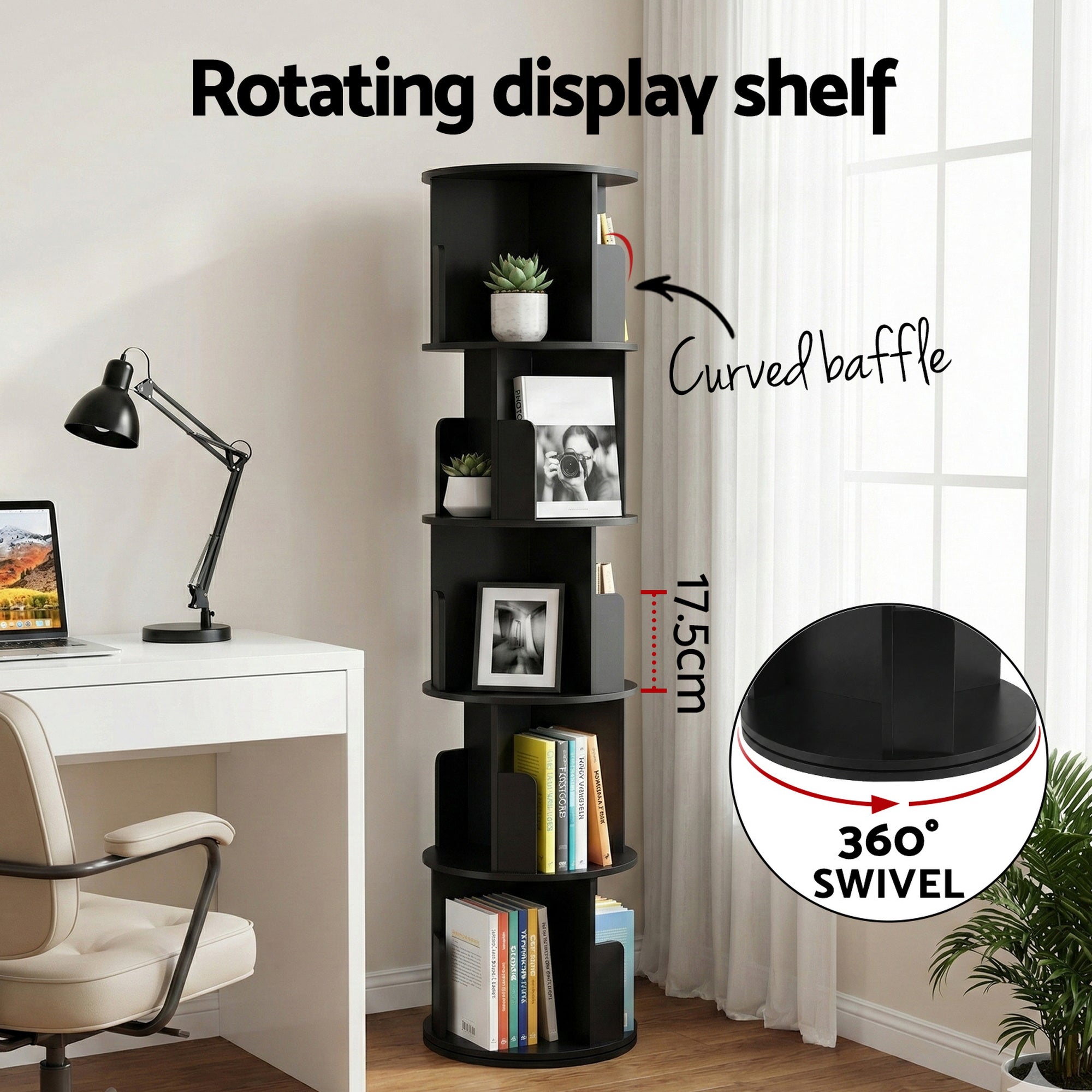 Haven Rotating Bookshelf – Black – 159 cm