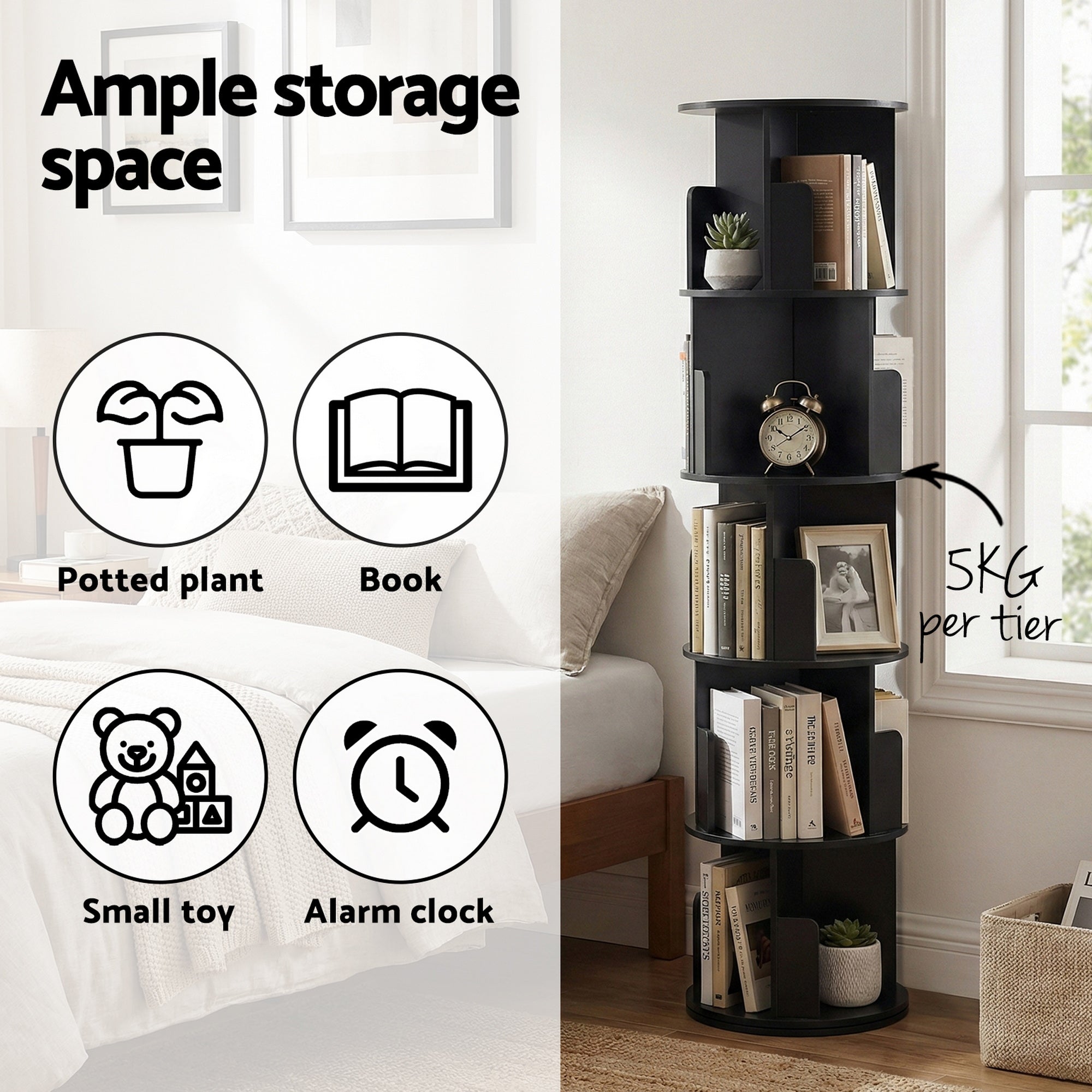 Haven Rotating Bookshelf – Black – 159 cm