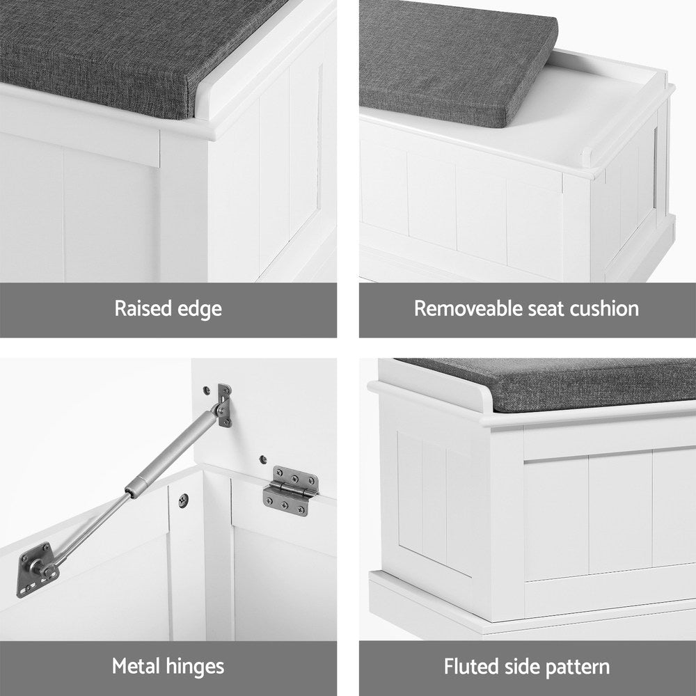 Camille Fluted Storage Ottoman – Grey – 140 cm
