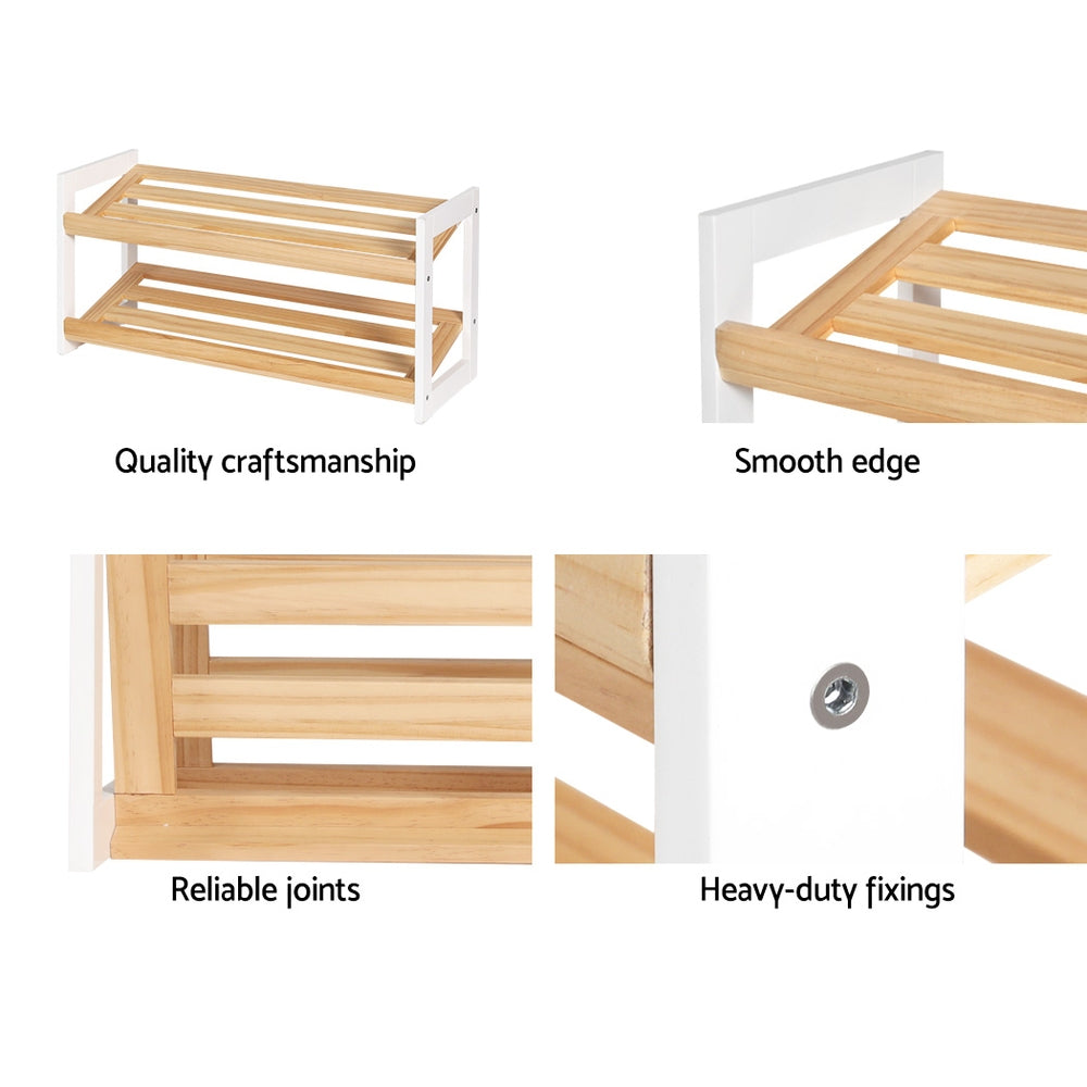 Kara Shoe Rack – White & Pine – 2 Tier