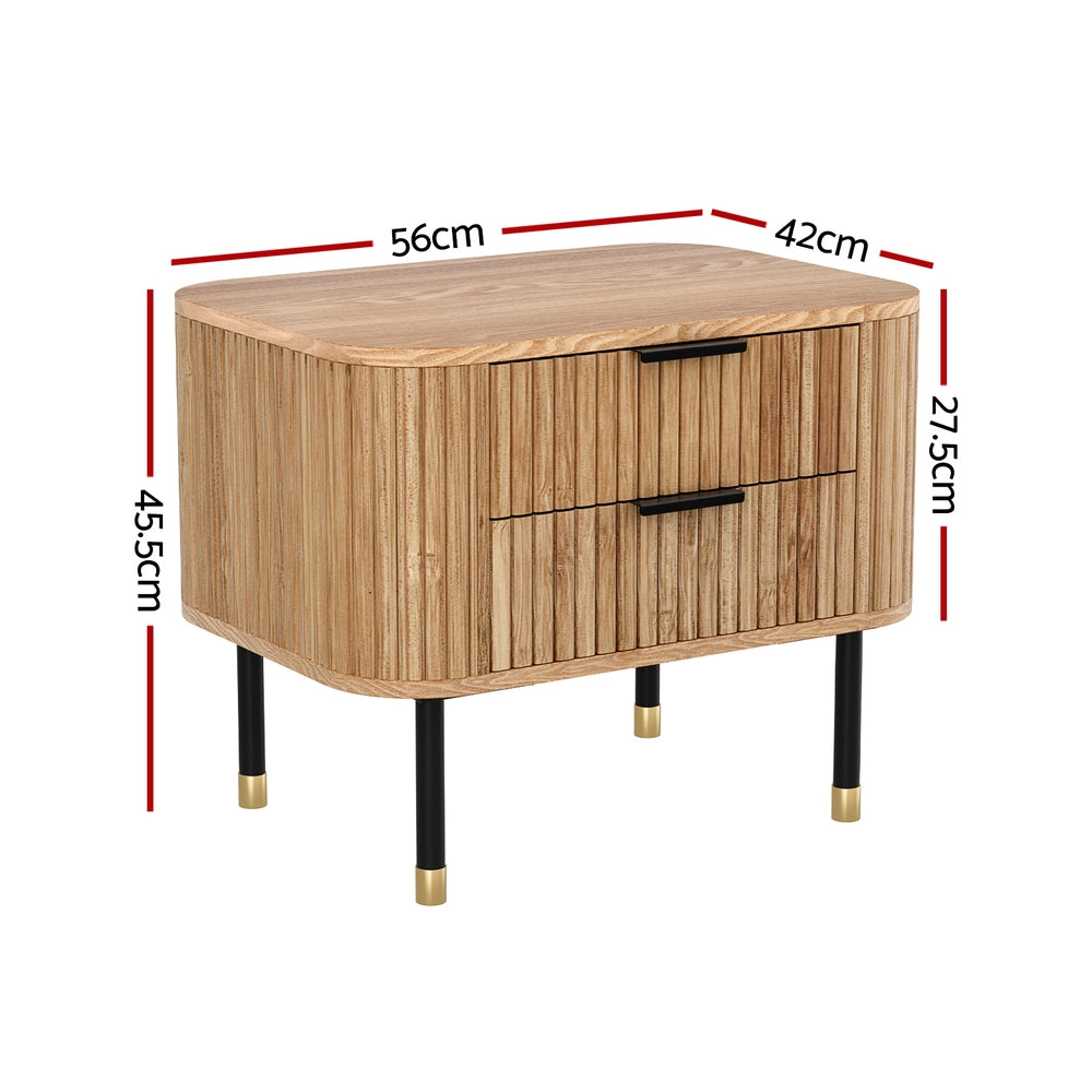 Calvino Bedside Table – Pine Wood – 2 Drawer