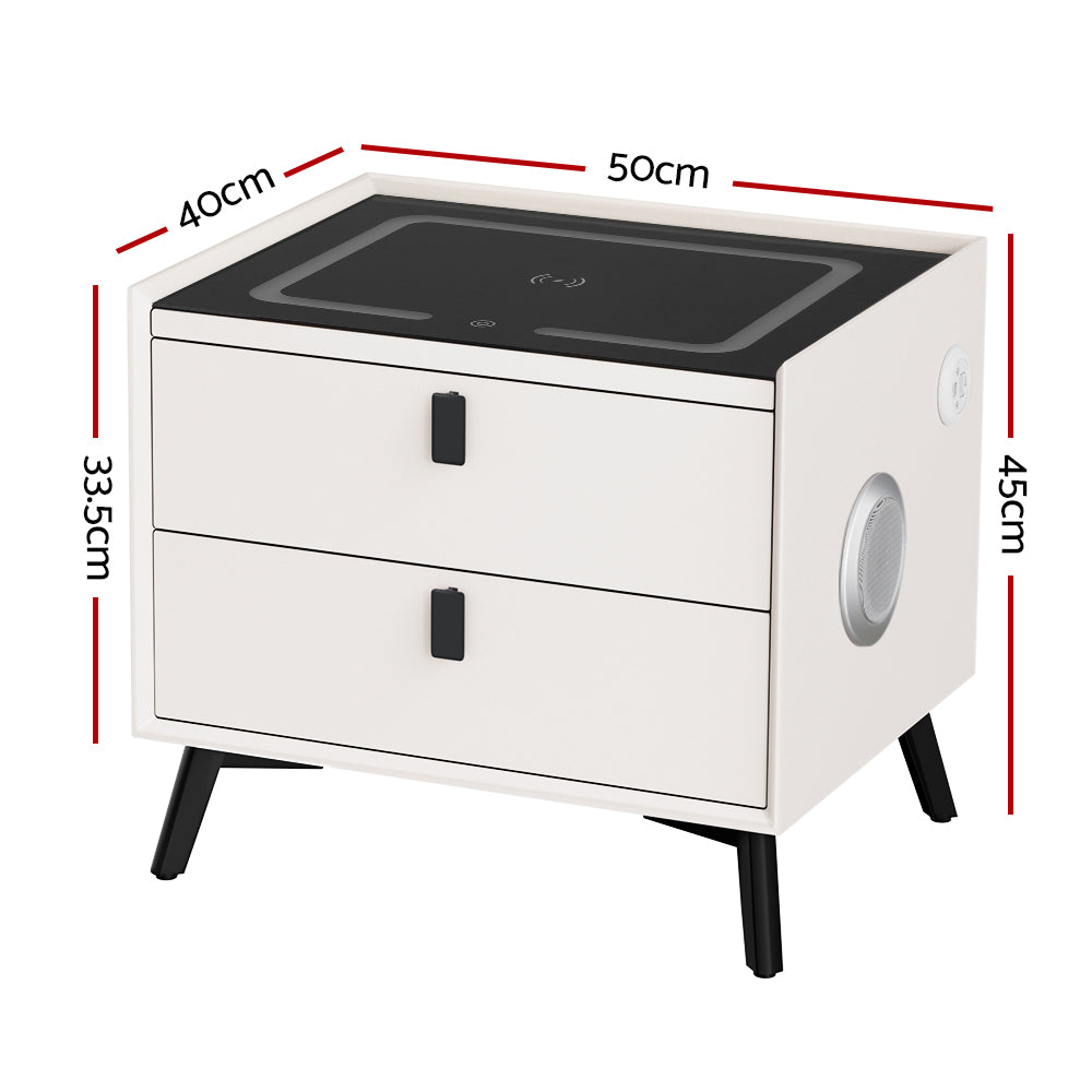 Aika Smart Bedside Table – White – LED & Wireless Charging