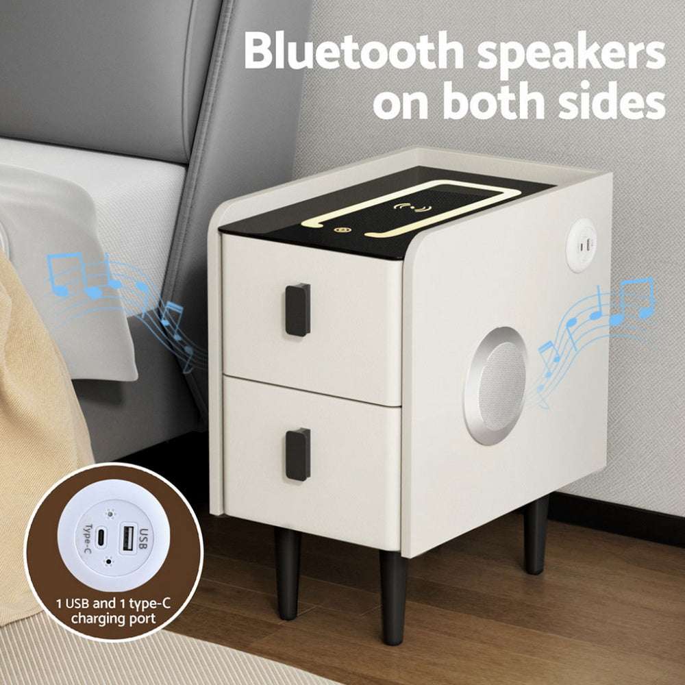 Aida Smart Bedside Table – White – 40 cm