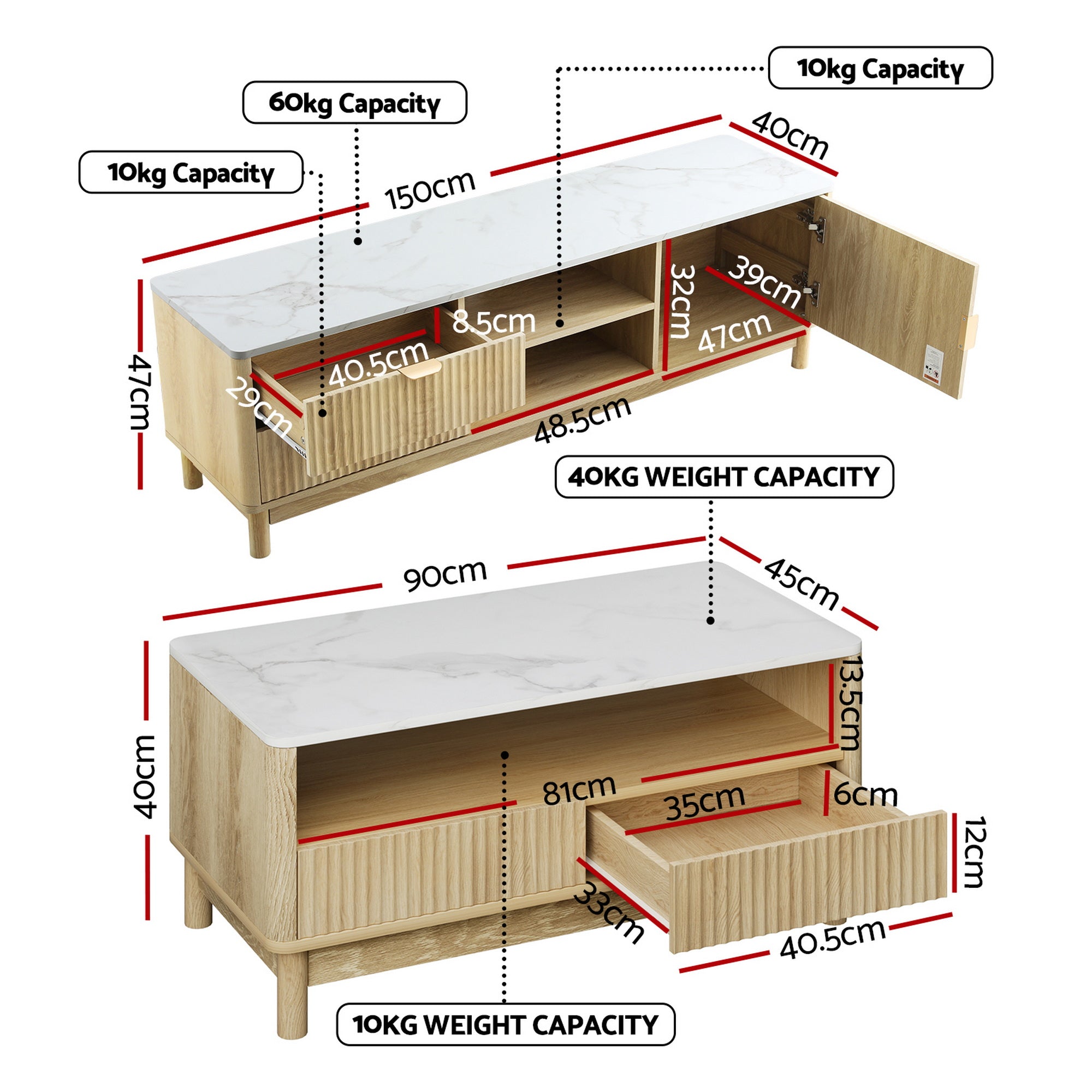 Linden TV Unit & Coffee Table Set – Pine – Set of 2