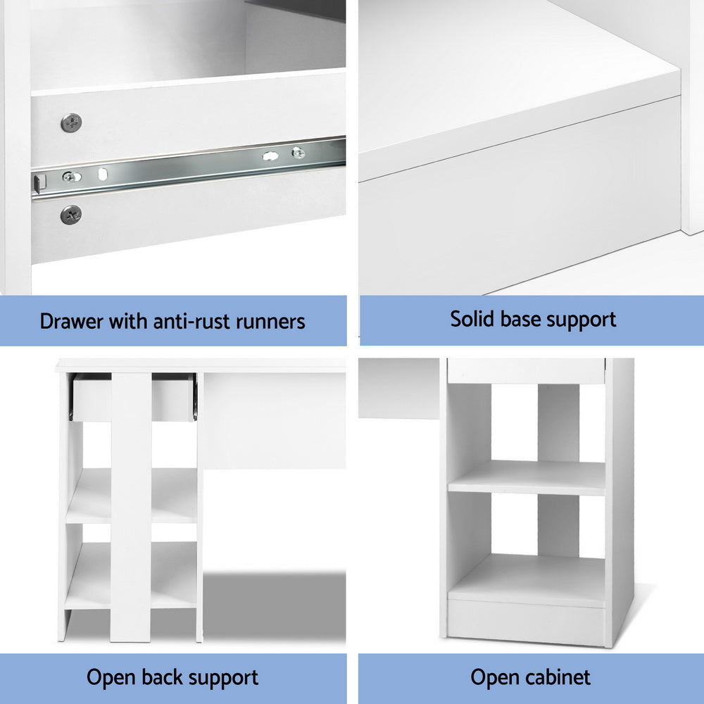 Juni Computer Desk with Storage – White – 100cm