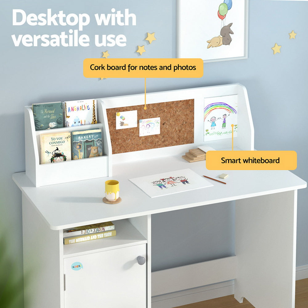 Sterling Kids Study Desk with Storage Cabinet – White – Set of 2