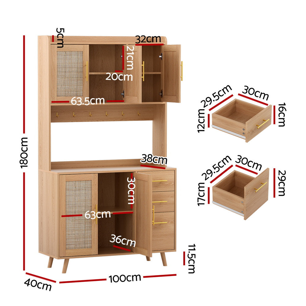 Ashford Rattan Buffet Hutch – Pine – 100 cm