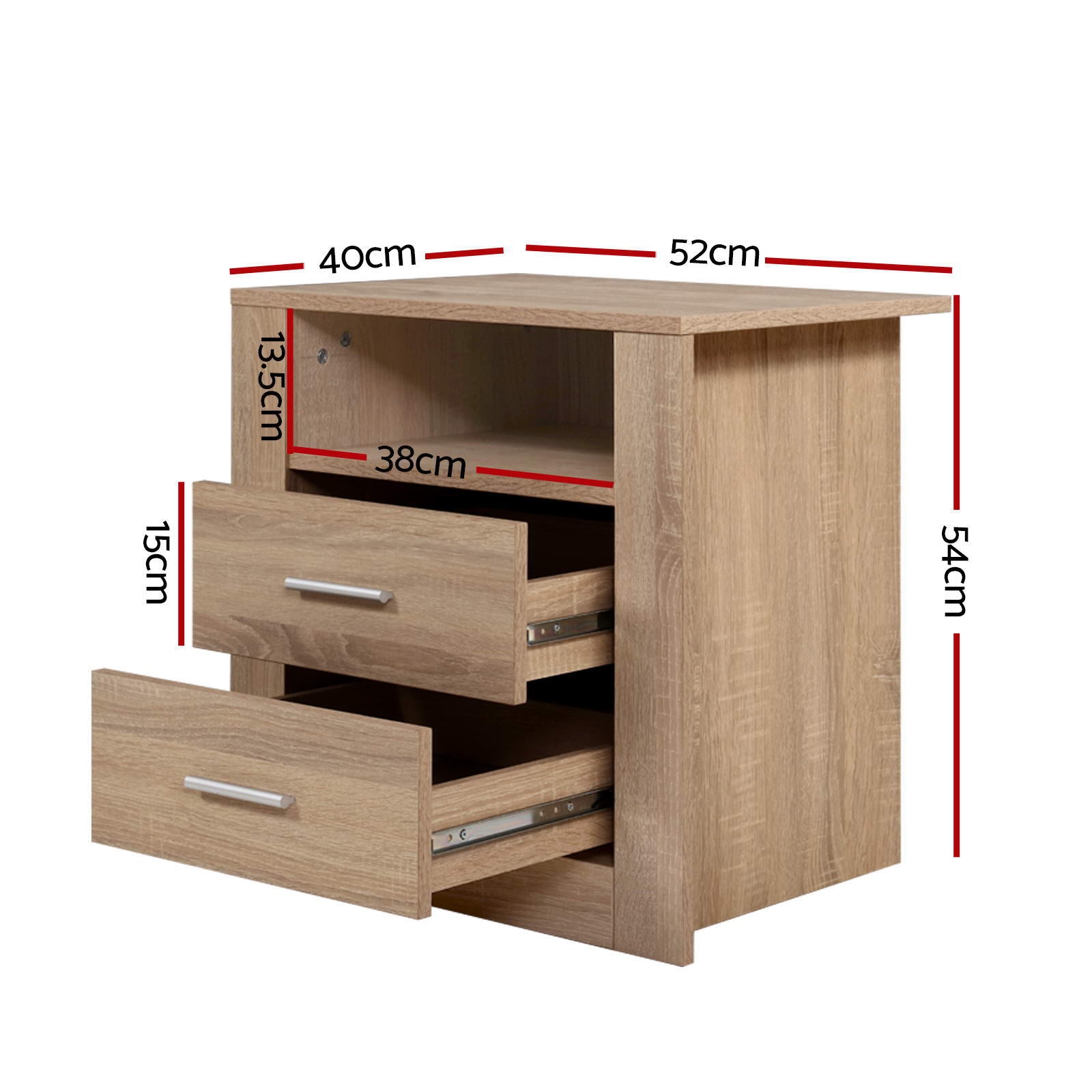 Tara Bedside Tables with Shelf – Oak – Set of 2