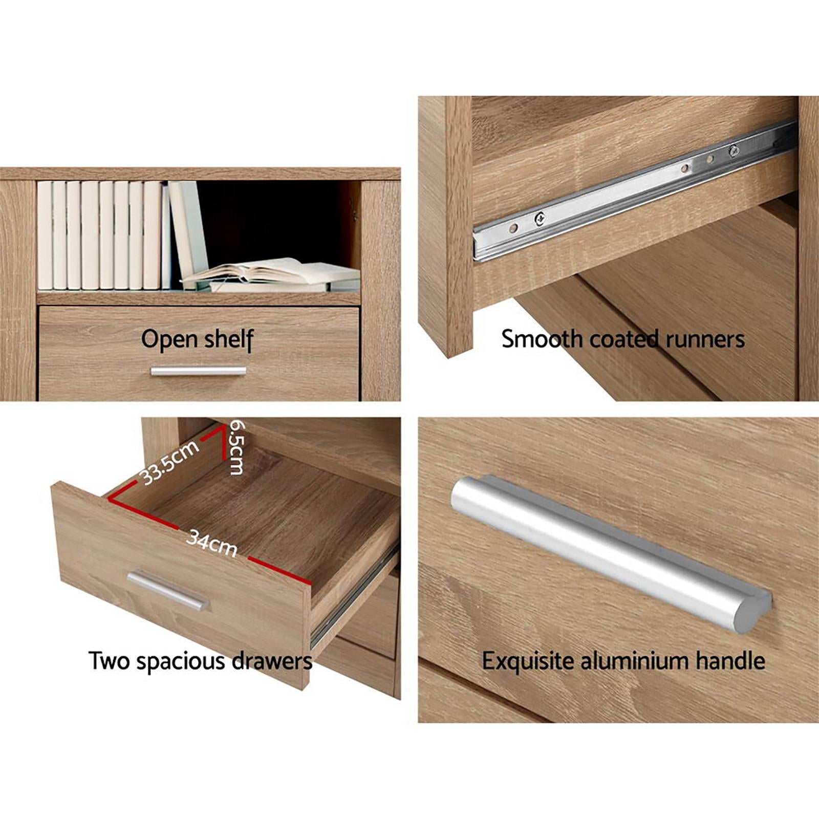 Tara Bedside Tables with Shelf – Oak – Set of 2