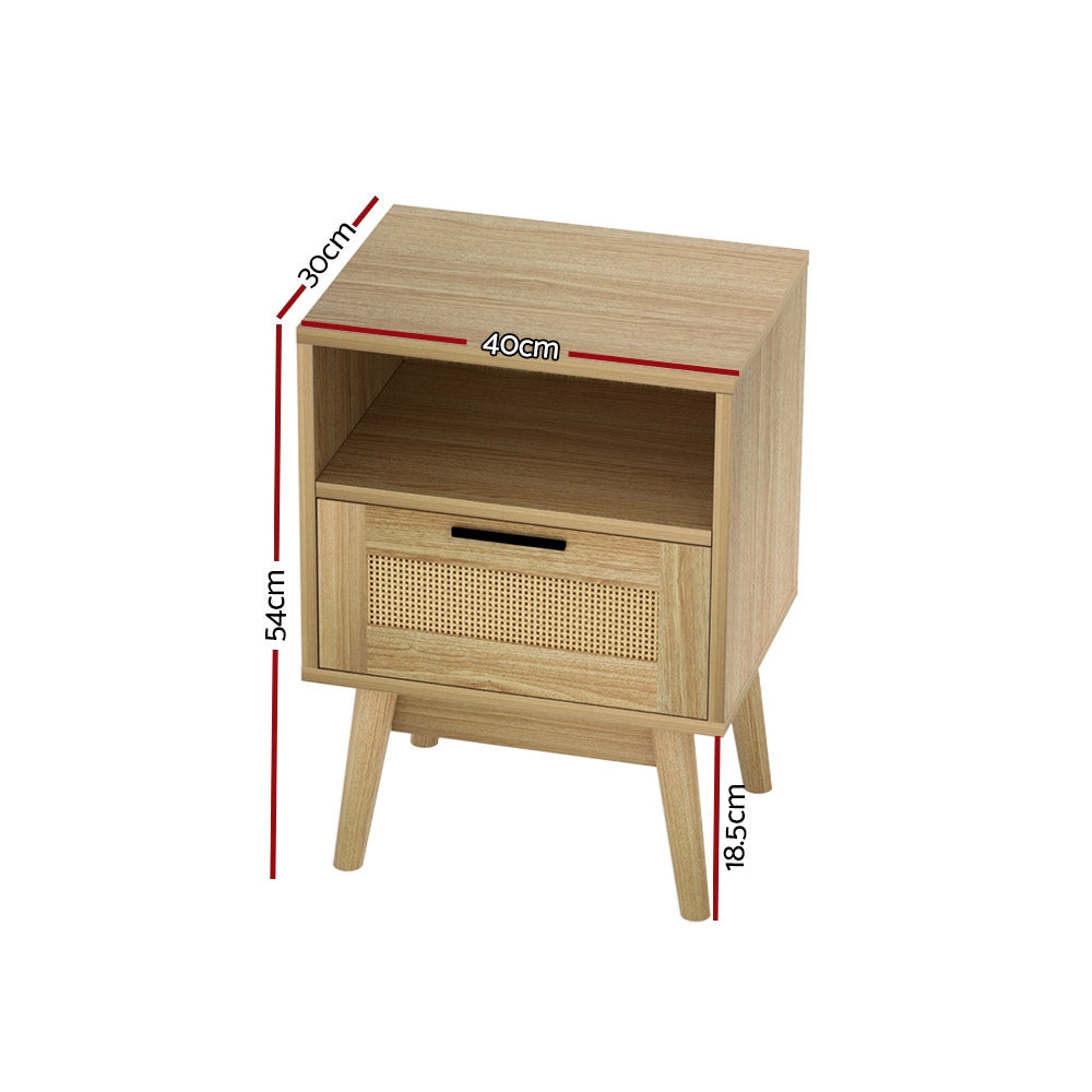 Kailani Rattan Bedside Table – Wood – 1 Drawer with Shelf