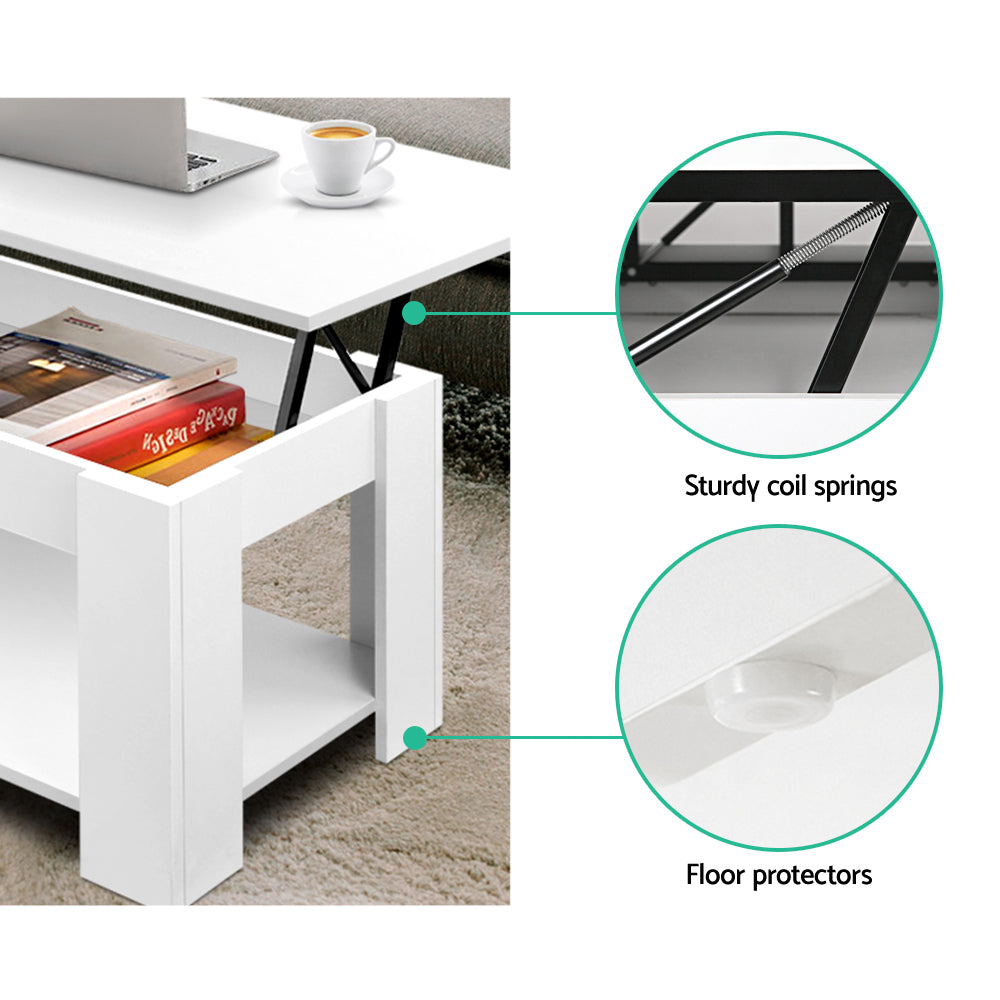 Elevation Lift-Top Coffee Table – White – 98 cm