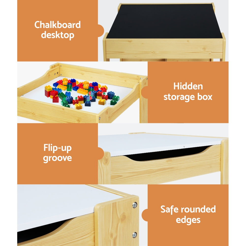 Emery Kids Activity Table with Chalkboard – White & Natural – Set of 3