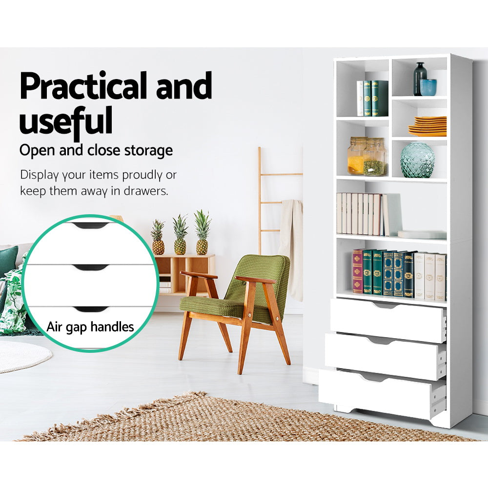 Alderon Display Shelf with Drawers – White – 180 cm