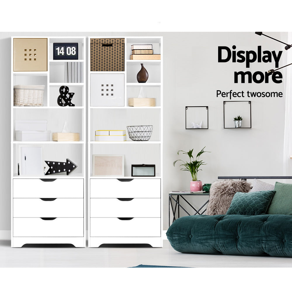 Alderon Display Shelf with Drawers – White – 180 cm