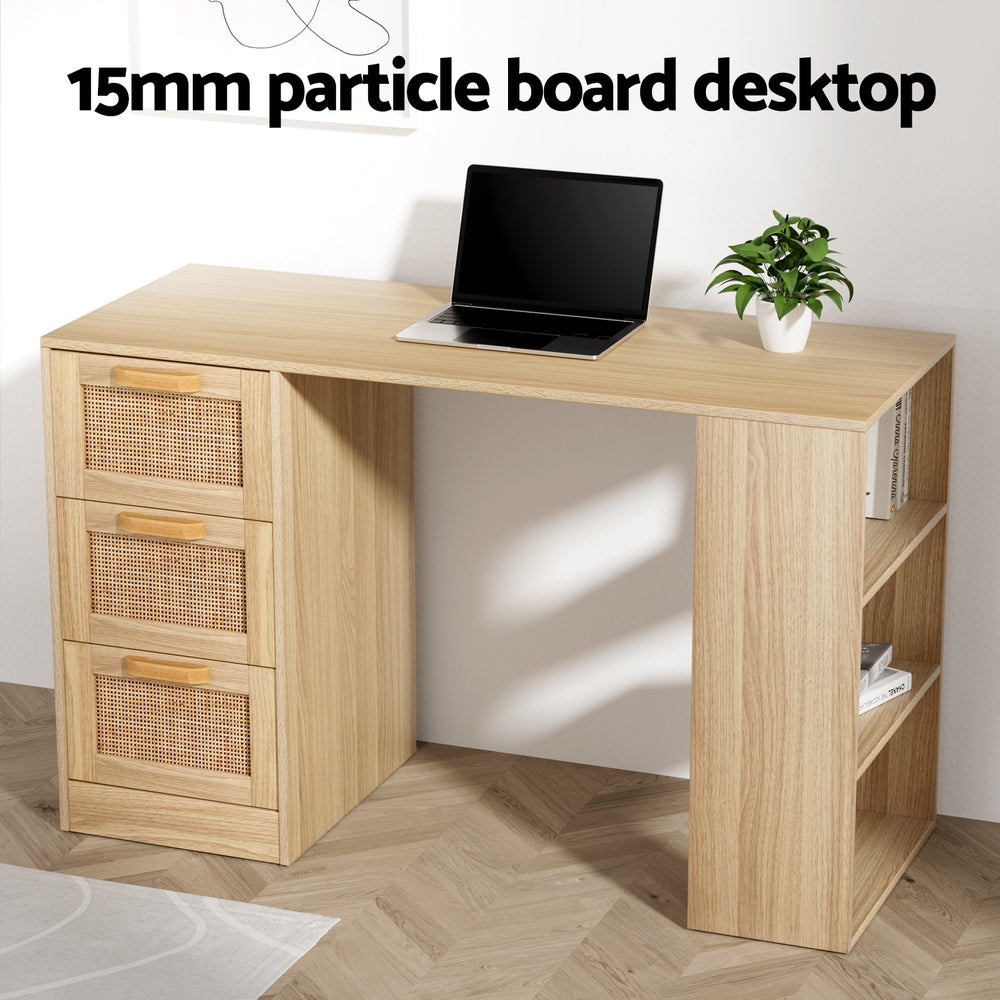 Fiora Rattan Computer Desk – Brown / Wood – 120 cm