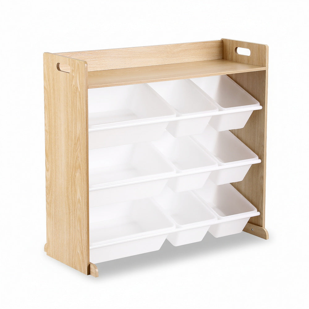 Kids Toy Box 9 Bins Bookshelf Organiser Display Shelf Storage Rack Wooden