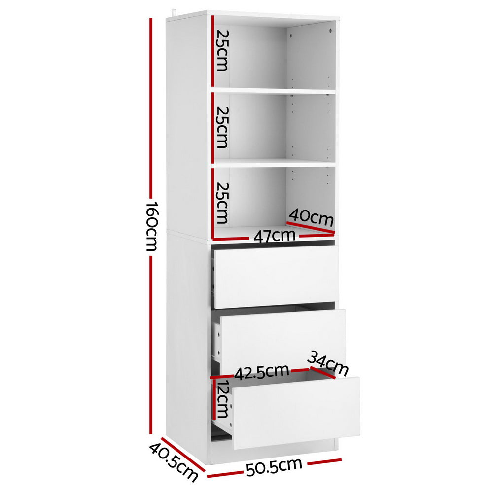 Elara Tallboy Chest of Drawers – White – 3 Drawer