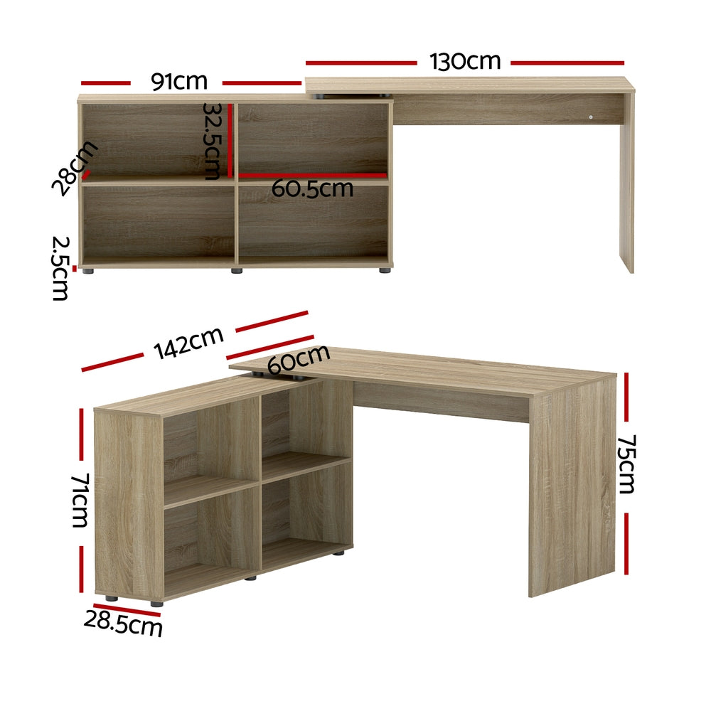 Alban Computer Desk with Bookshelf – Oak – 130 cm