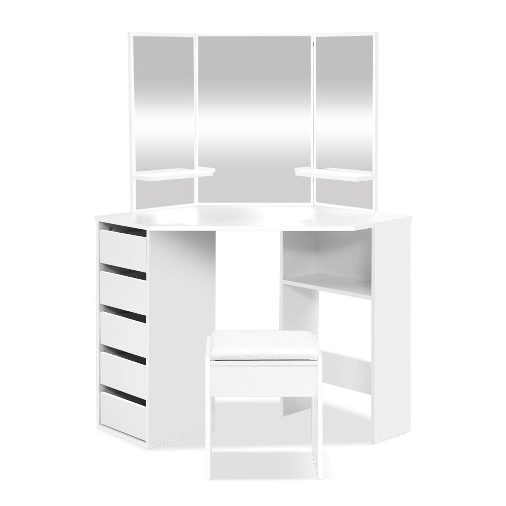 Bellrose Corner 5-Drawer Dressing Table Set – White
