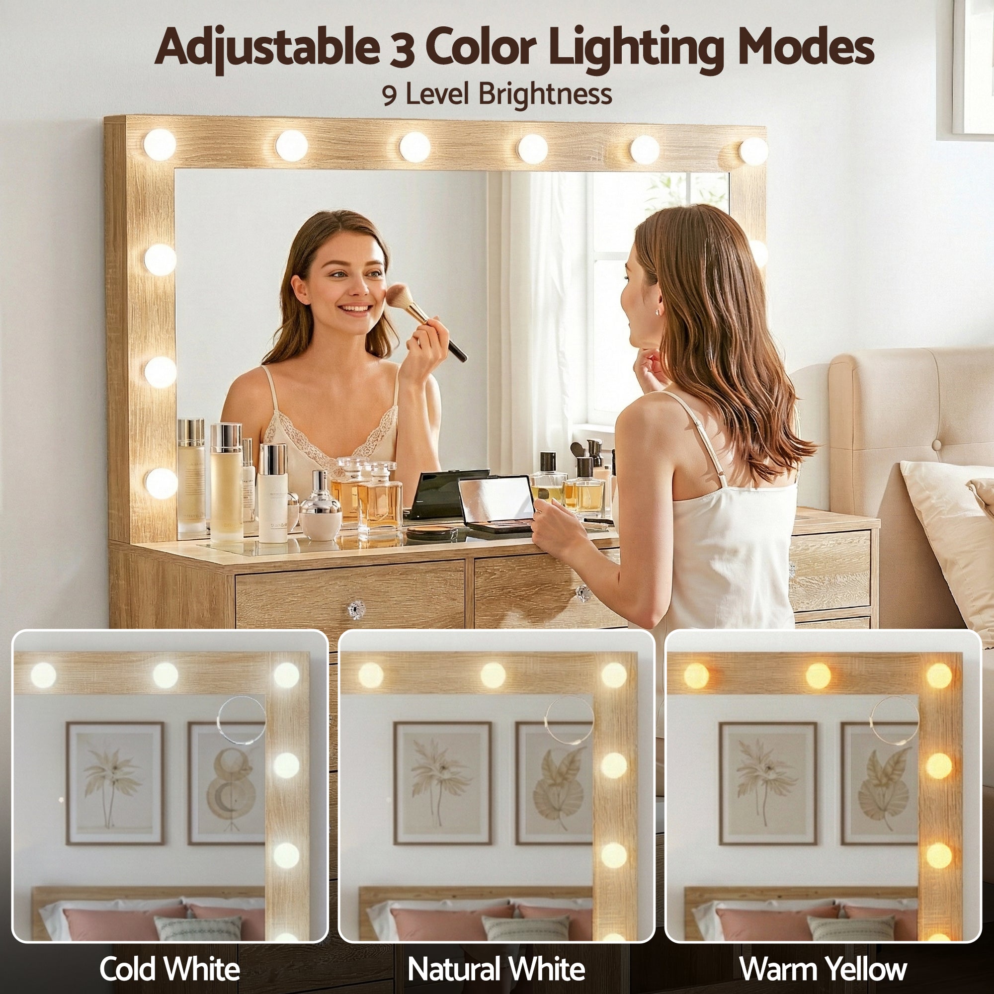 Alderon LED Dressing Table Set with Stool – Wood