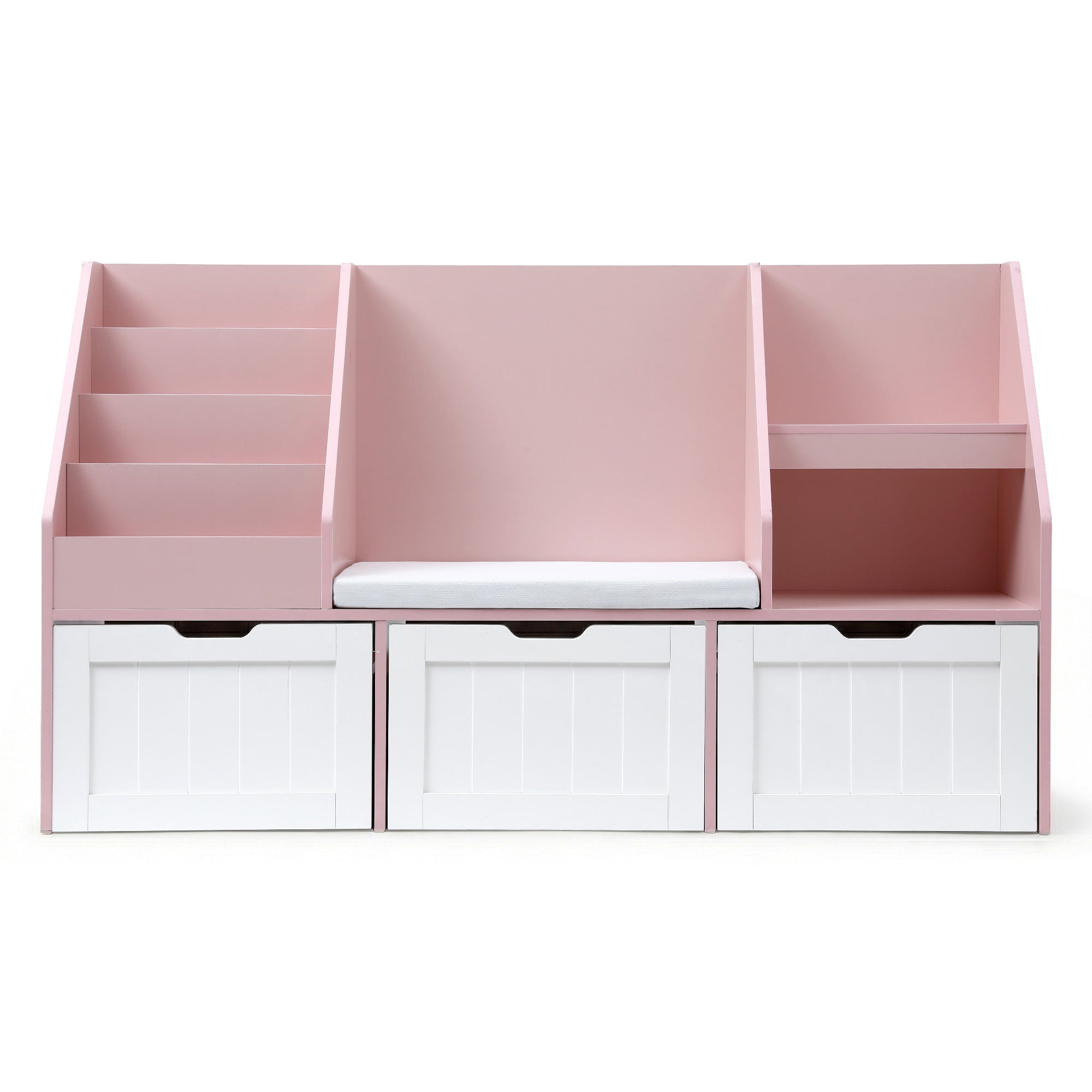 Halston Kids Storage Bookshelf with Bench – Pink – 140 cm