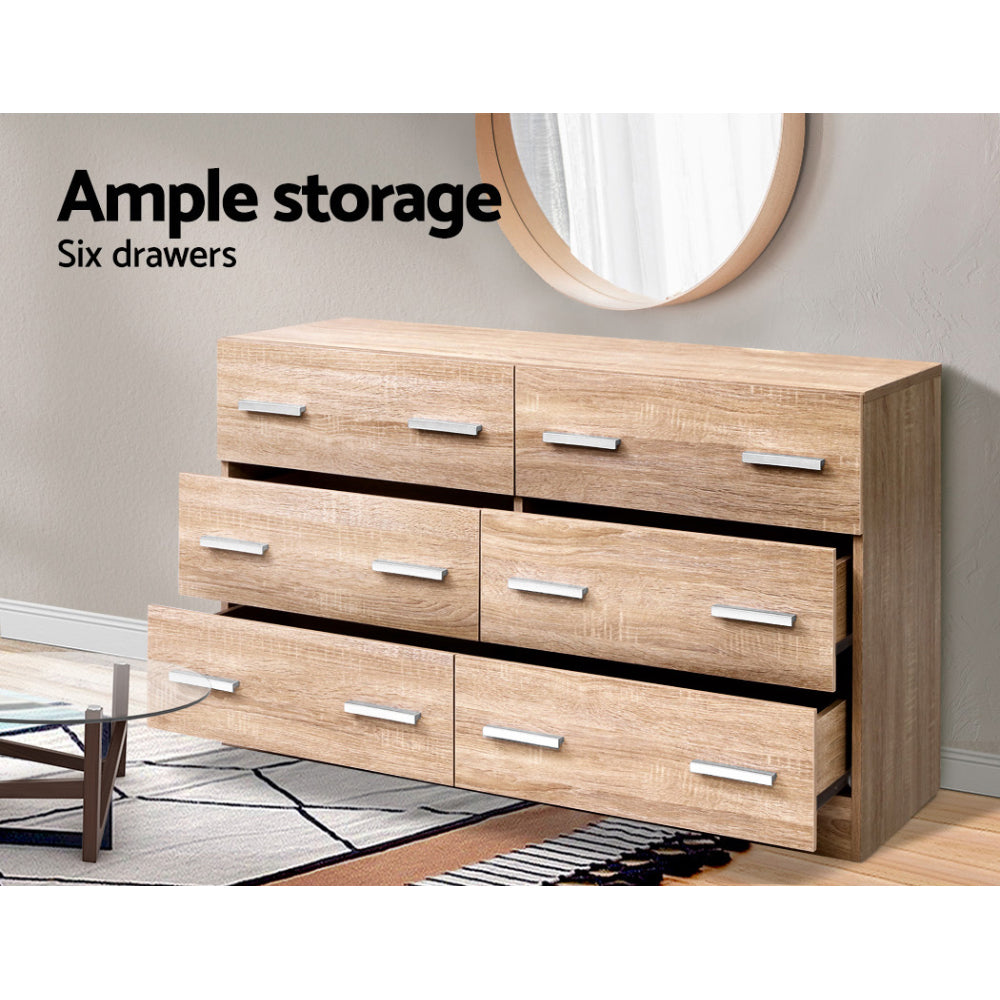 Marston 6-Drawer Chest – Oak – 110 cm