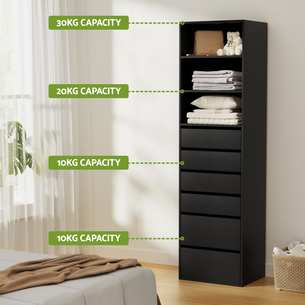 Nova 6 Drawer Tallboy – Black – Medium