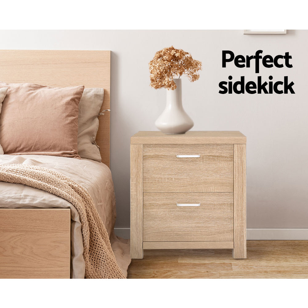 Harden Bedside Table – Beige – 2 Drawers