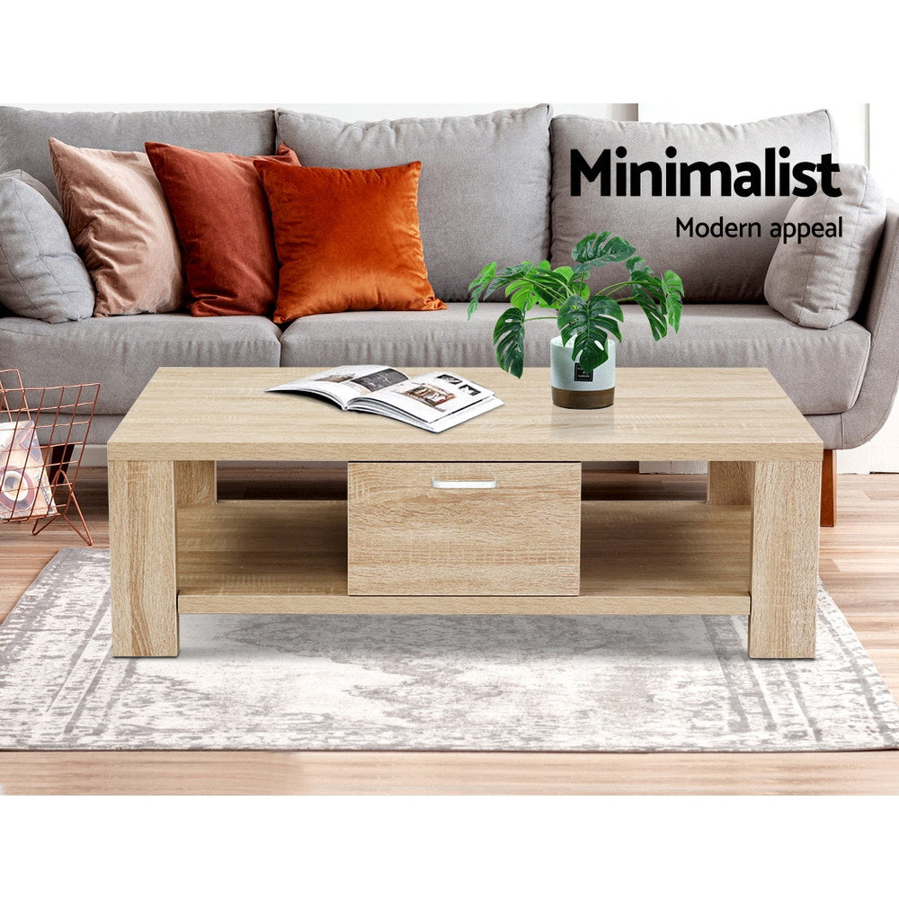 Maxi Oak Coffee Table with Drawer – Brown