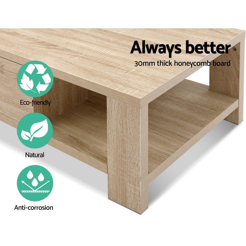 Maxi Oak Coffee Table with Drawer – Brown