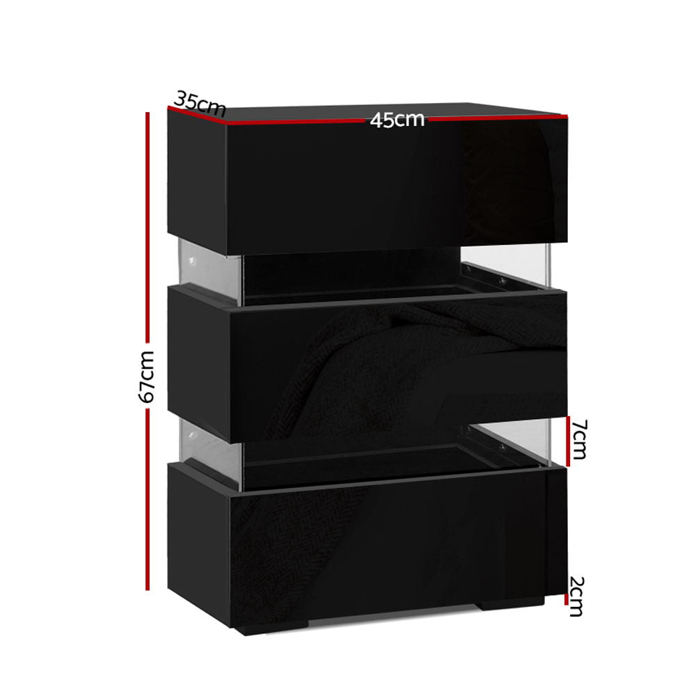 Lumi LED Bedside Table – Black – 3 Drawers