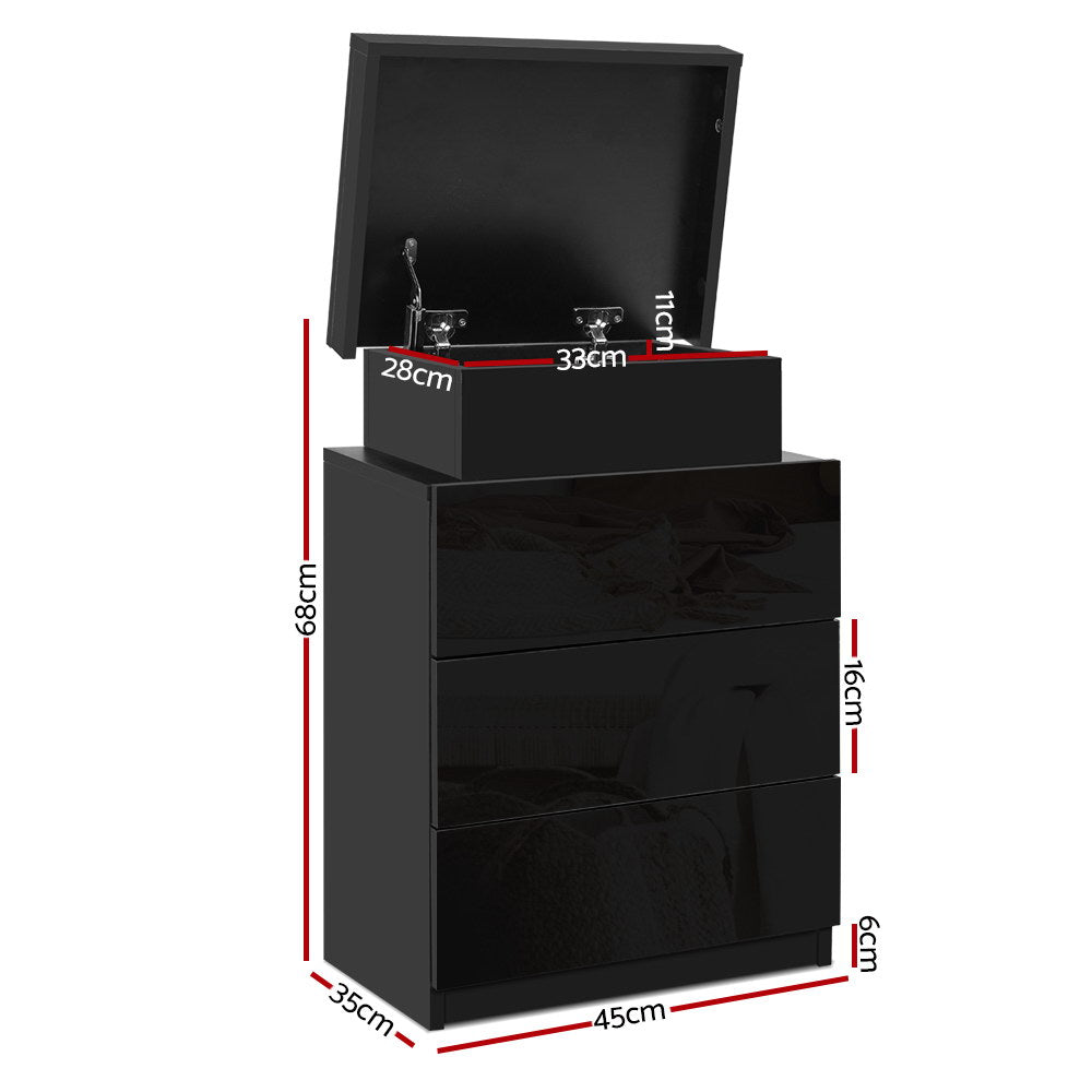 Lumina LED Bedside Table – Black – 3 Drawers