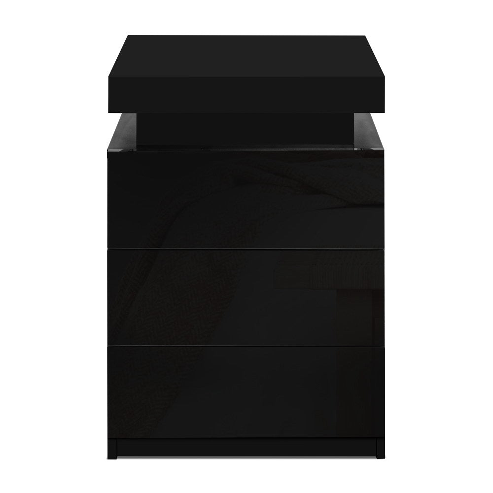 Lumina LED Bedside Table – Black – 3 Drawers