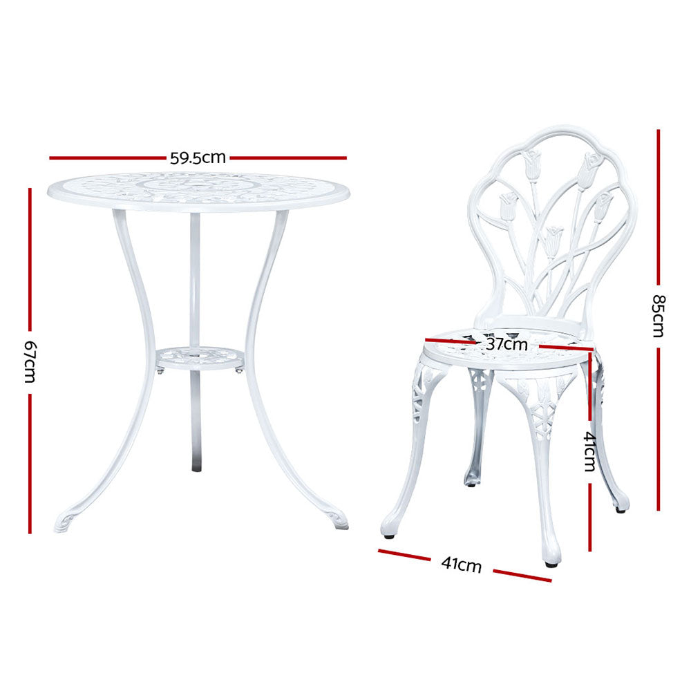 Celano Cast Aluminium Bistro Set – White – 3 Piece