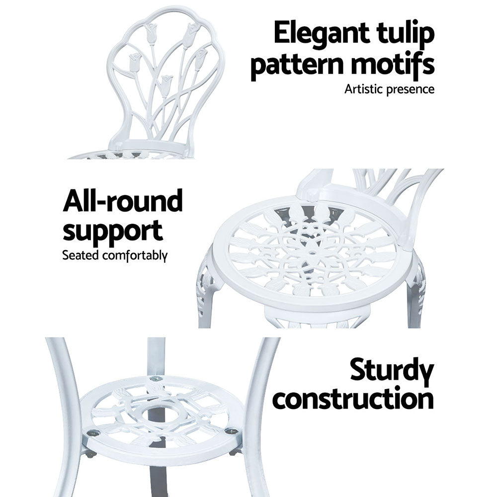 Celano Cast Aluminium Bistro Set – White – 3 Piece