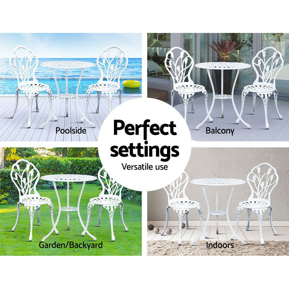 Celano Cast Aluminium Bistro Set – White – 3 Piece